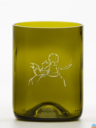 2 Stück Öko-Gläser (aus einer Weinflasche), kleine Olive (10 cm, 7,5 cm) Der kleine Prinz und der Fuchs