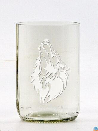 2 St. Öko-Gläser (aus einer Bierflasche) mittel klar (10 cm, 6,5 cm) Wolfsmotiv